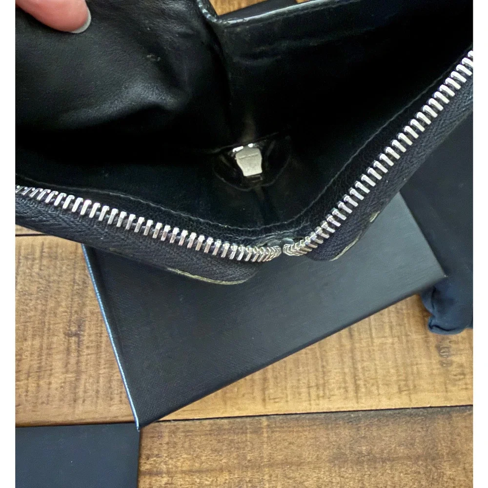 Saint Laurent Wallet Men's Black Leather Zip Around Bifold Coin Pocket W/Box